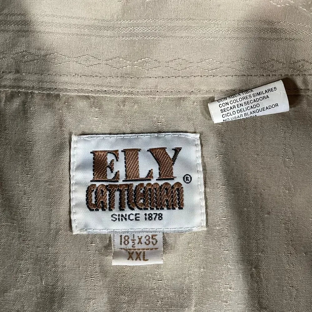 Vintage Ely Cattleman Tan Snap Long Sleeve Button Down 2XL